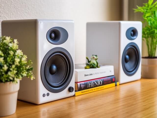 white bookshelf speakers