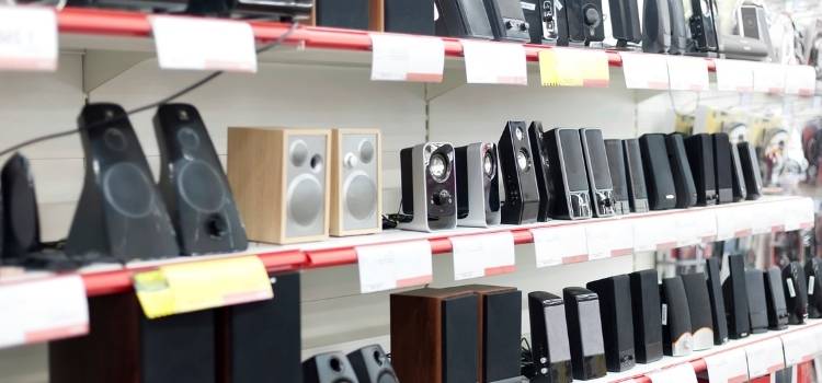 speakers in store aisle