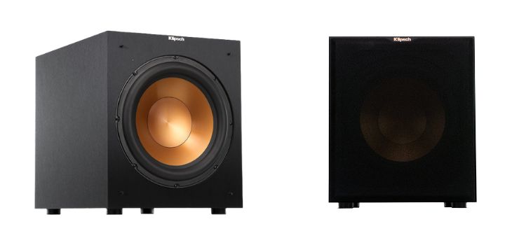Klipsch R-12SW with and without speaker grille
