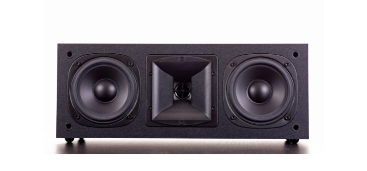 close up of black center channel speaker